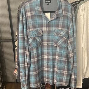 Lucky Brand Blue and Gray Plaid Button Down Flannel Shirt